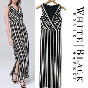 WHBM Black & Ecru Striped Surplice Maxi Dress NWOT
